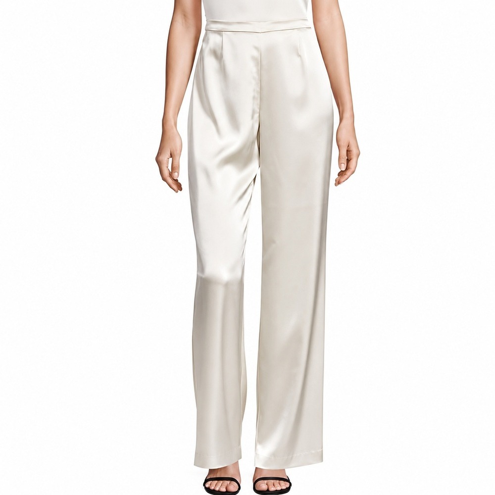 St. John Collection Silver Platinum Emma Liquid Satin Pants Wide Leg Size 10